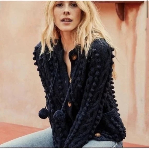 Doen Pomme Cardigan Sweater in Navy Blue Size M - Picture 2 of 4